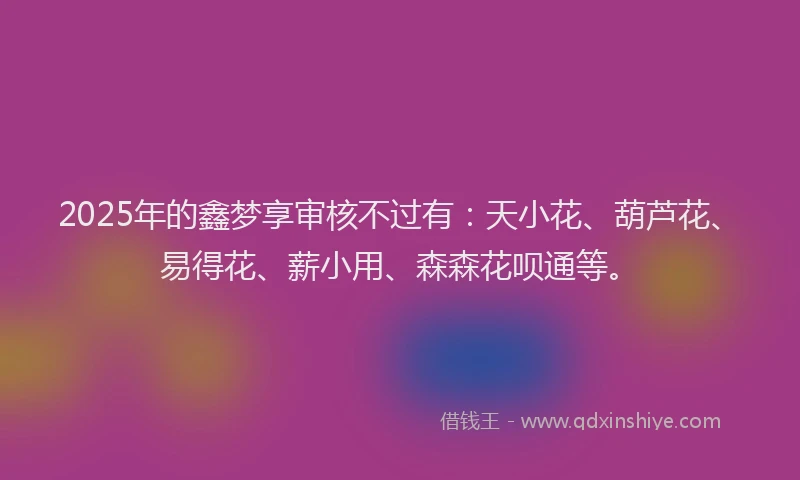 2025年的鑫梦享审核不过有：天小花、葫芦花、易得花、薪小用、森森花呗通等。