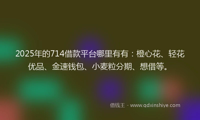 2025年的714借款平台哪里有有：橙心花、轻花优品、金速钱包、小麦粒分期、想借等。
