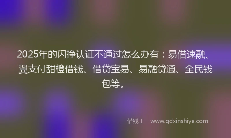 2025年的闪挣认证不通过怎么办有：易借速融、翼支付甜橙借钱、借贷宝易、易融贷通、全民钱包等。