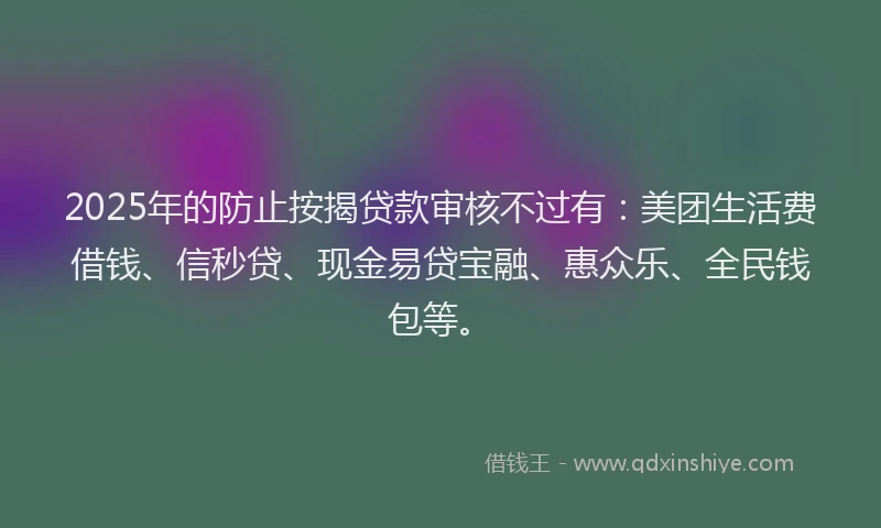 2025年的防止按揭贷款审核不过有：美团生活费借钱、信秒贷、现金易贷宝融、惠众乐、全民钱包等。