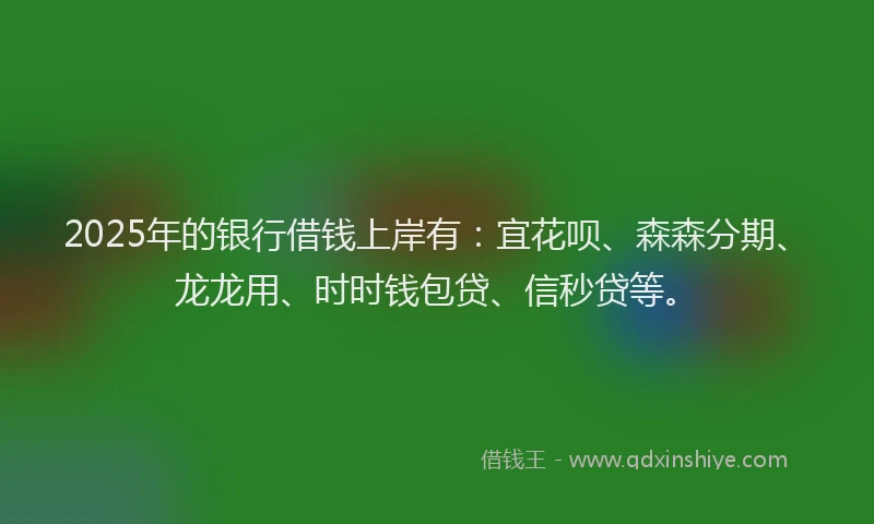 2025年的银行借钱上岸有:宜花呗、森森分期、龙龙用、时时钱包贷、信秒贷等。
