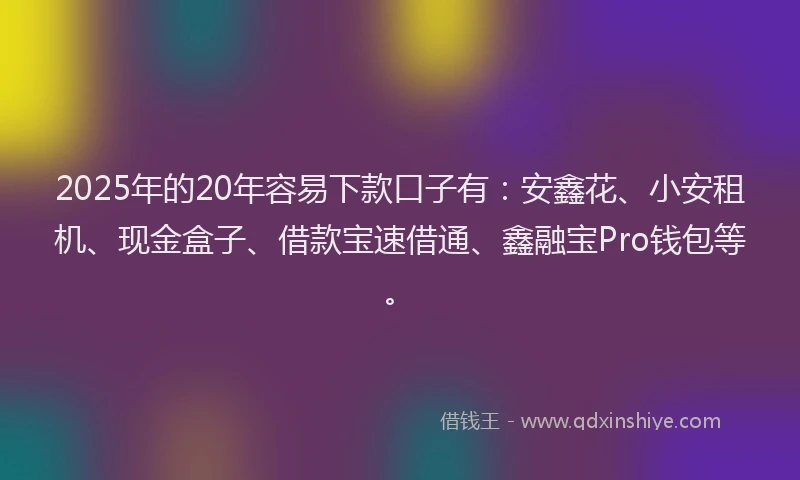 2025年的20年容易下款口子有：安鑫花、小安租机、现金盒子、借款宝速借通、鑫融宝Pro钱包等。