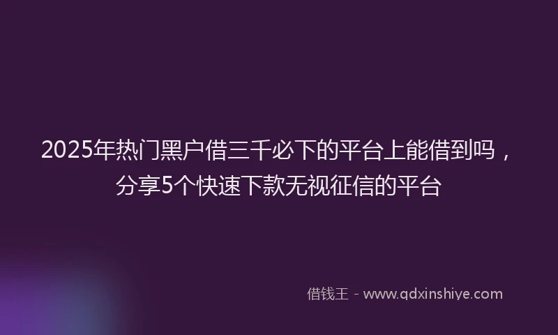 2025年热门黑户借三千必下的平台上能借到吗，分享5个快速下款无视征信的平台