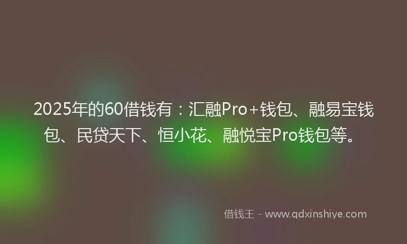 2025年的60借钱有：汇融Pro+钱包、融易宝钱包、民贷天下、恒小花、融悦宝Pro钱包等。