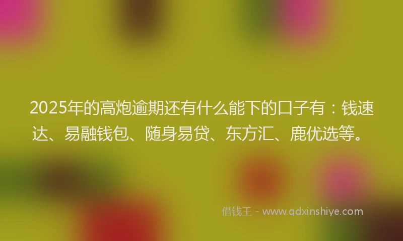 2025年的高炮逾期还有什么能下的口子有：钱速达、易融钱包、随身易贷、东方汇、鹿优选等。