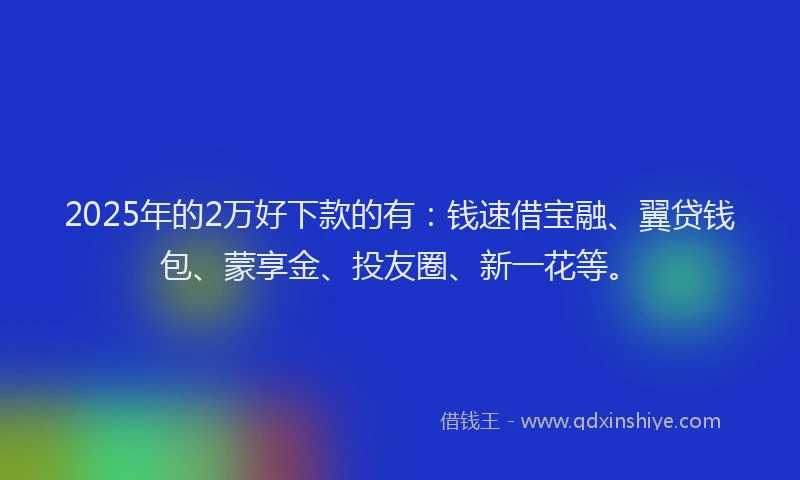 2025年的2万好下款的有：钱速借宝融、翼贷钱包、蒙享金、投友圈、新一花等。