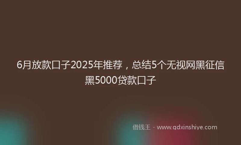 6月放款口子2025年推荐，总结5个无视网黑征信黑5000贷款口子