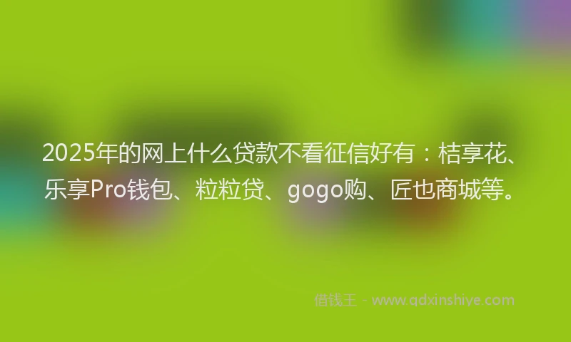 2025年的网上什么贷款不看征信好有：桔享花、乐享Pro钱包、粒粒贷、gogo购、匠也商城等。