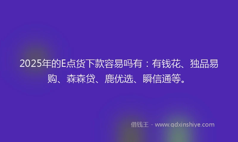 2025年的E点货下款容易吗有：有钱花、独品易购、森森贷、鹿优选、瞬信通等。