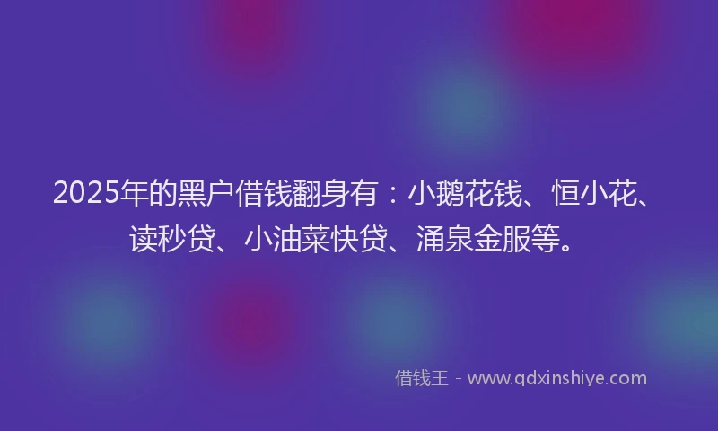 2025年的黑户借钱翻身有：小鹅花钱、恒小花、读秒贷、小油菜快贷、涌泉金服等。