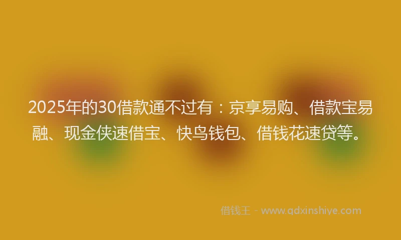 2025年的30借款通不过有：京享易购、借款宝易融、现金侠速借宝、快鸟钱包、借钱花速贷等。