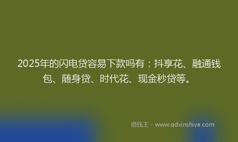 2025年的闪电贷容易下款吗有：抖享花、融通钱包、随身贷、时代花、现金秒贷等。