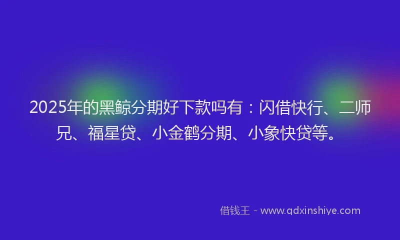 2025年的黑鲸分期好下款吗有：闪借快行、二师兄、福星贷、小金鹤分期、小象快贷等。