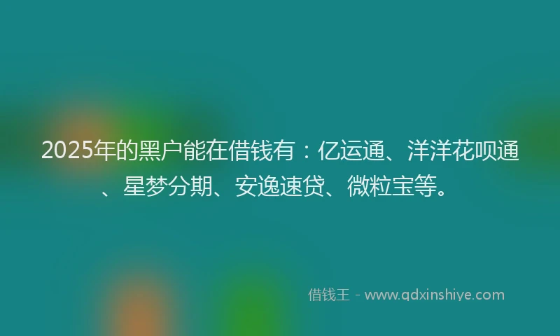 2025年的黑户能在借钱有：亿运通、洋洋花呗通、星梦分期、安逸速贷、微粒宝等。