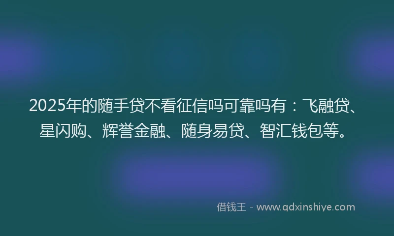 2025年的随手贷不看征信吗可靠吗有:飞融贷、星闪购、辉誉金融、随身易贷、智汇钱包等。