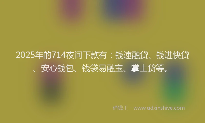2025年的714夜间下款有：钱速融贷、钱进快贷、安心钱包、钱袋易融宝、掌上贷等。
