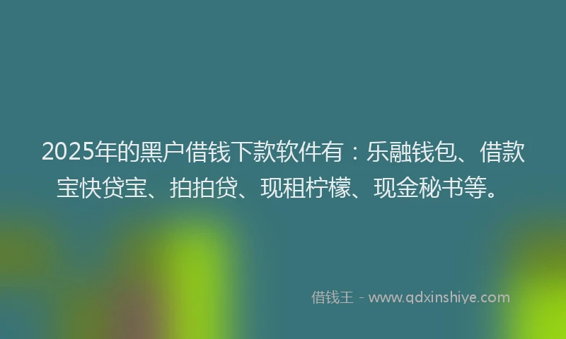 2025年的黑户借钱下款软件有：乐融钱包、借款宝快贷宝、拍拍贷、现租柠檬、现金秘书等。