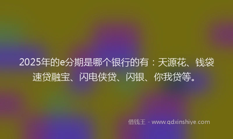 2025年的e分期是哪个银行的有：天源花、钱袋速贷融宝、闪电侠贷、闪银、你我贷等。