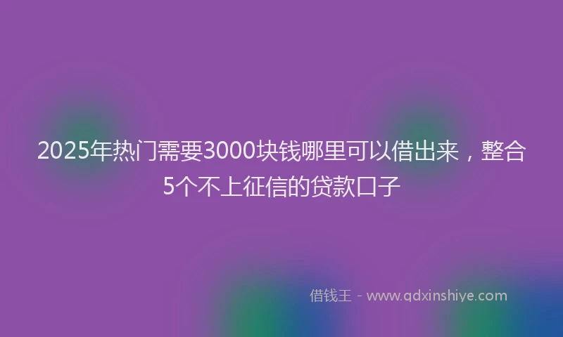 2025年热门需要3000块钱哪里可以借出来，整合5个不上征信的贷款口子