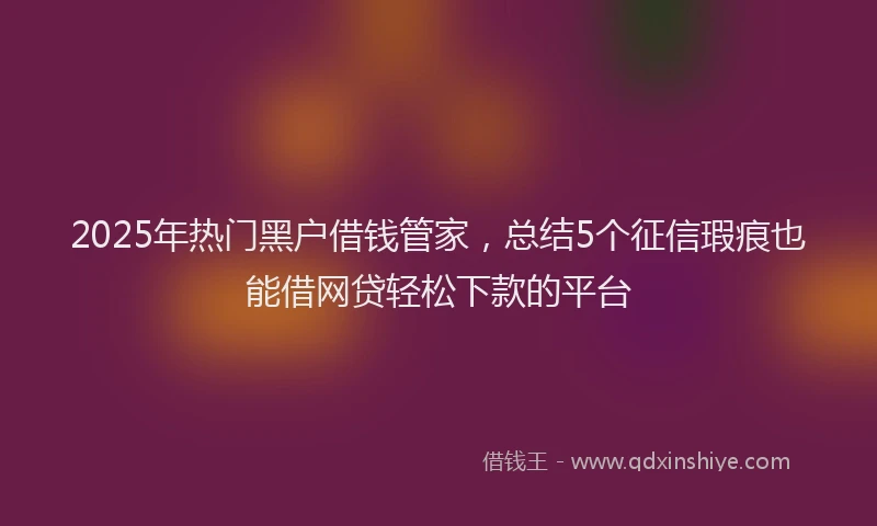2025年热门黑户借钱管家，总结5个征信瑕疵也能借网贷轻松下款的平台