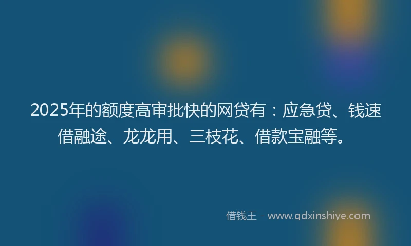 2025年的额度高审批快的网贷有：应急贷、钱速借融途、龙龙用、三枝花、借款宝融等。