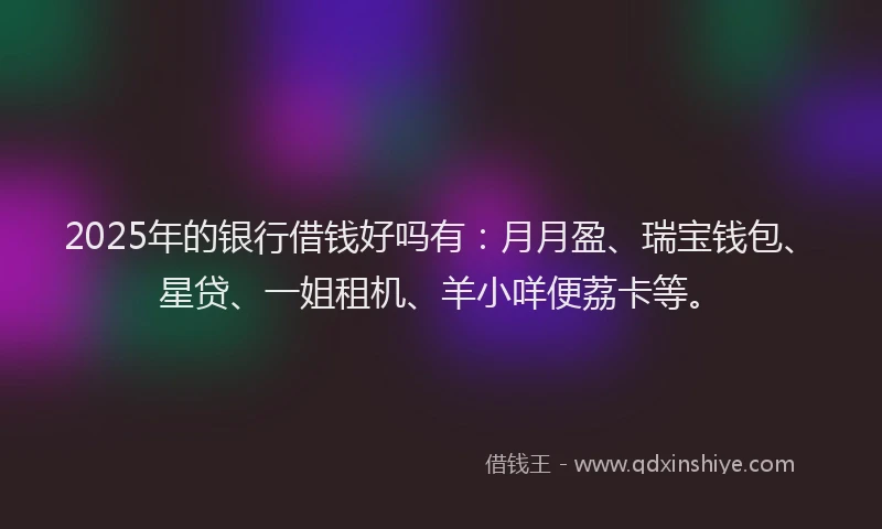 2025年的银行借钱好吗有:月月盈、瑞宝钱包、星贷、一姐租机、羊小咩便荔卡等。