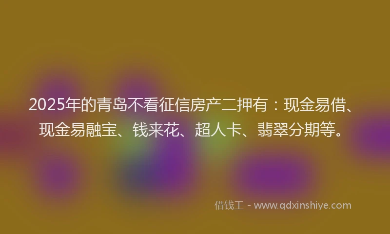 2025年的青岛不看征信房产二押有：现金易借、现金易融宝、钱来花、超人卡、翡翠分期等。
