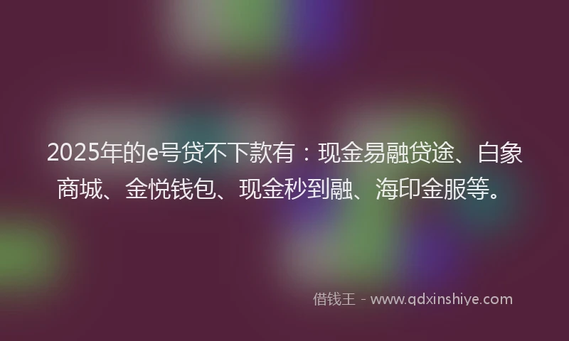 2025年的e号贷不下款有：现金易融贷途、白象商城、金悦钱包、现金秒到融、海印金服等。