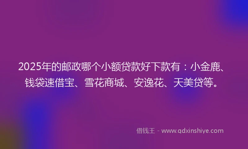2025年的邮政哪个小额贷款好下款有：小金鹿、钱袋速借宝、雪花商城、安逸花、天美贷等。