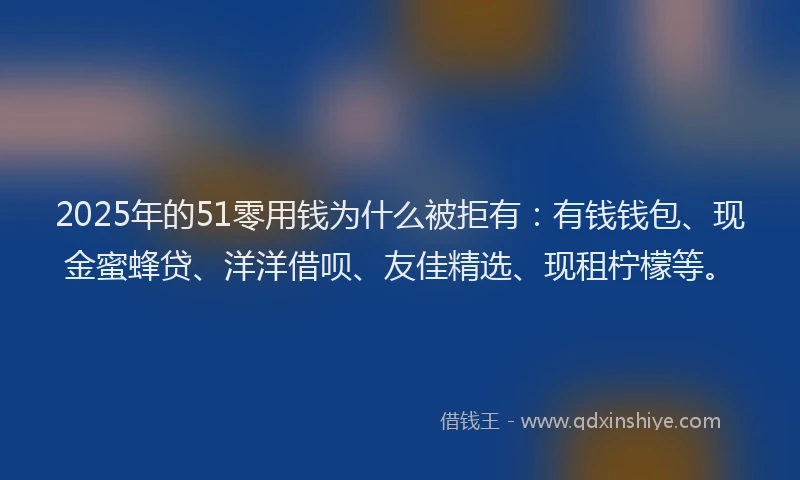 2025年的51零用钱为什么被拒有：有钱钱包、现金蜜蜂贷、洋洋借呗、友佳精选、现租柠檬等。