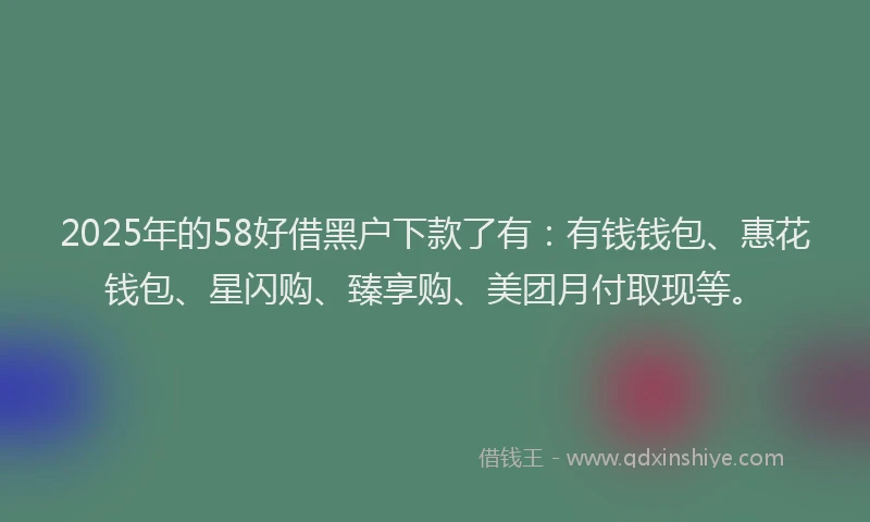 2025年的58好借黑户下款了有：有钱钱包、惠花钱包、星闪购、臻享购、美团月付取现等。