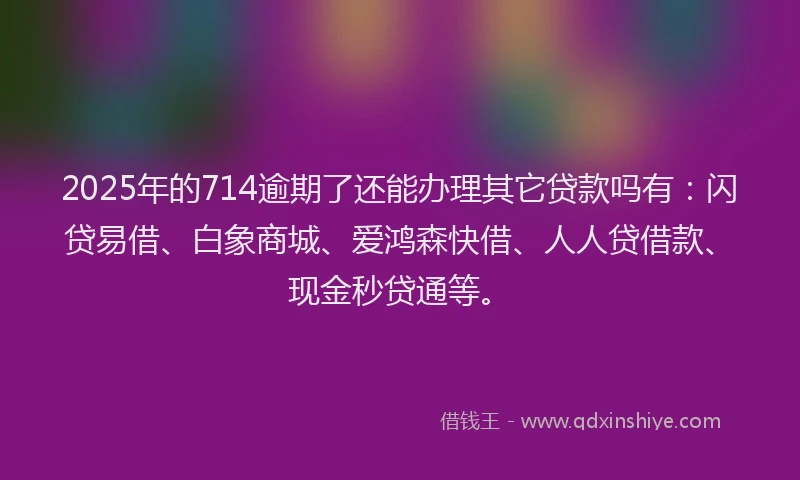 2025年的714逾期了还能办理其它贷款吗有：闪贷易借、白象商城、爱鸿森快借、人人贷借款、现金秒贷通等。