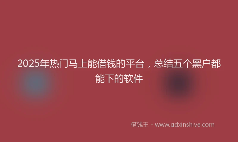 2025年热门马上能借钱的平台，总结五个黑户都能下的软件