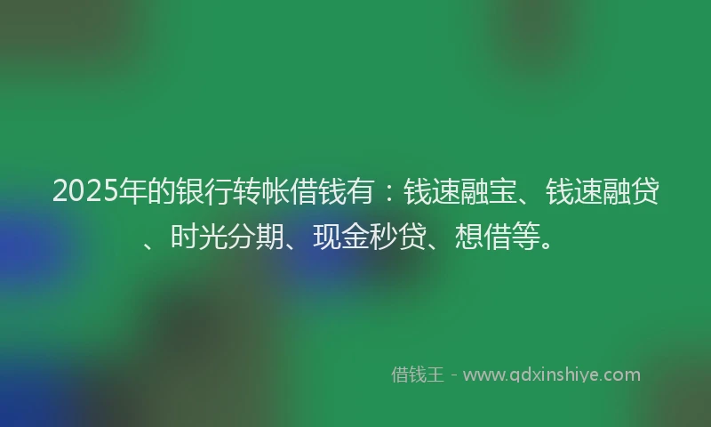 2025年的银行转帐借钱有：钱速融宝、钱速融贷、时光分期、现金秒贷、想借等。