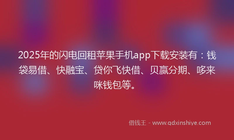 2025年的闪电回租苹果手机app下载安装有：钱袋易借、快融宝、贷你飞快借、贝赢分期、哆来咪钱包等。