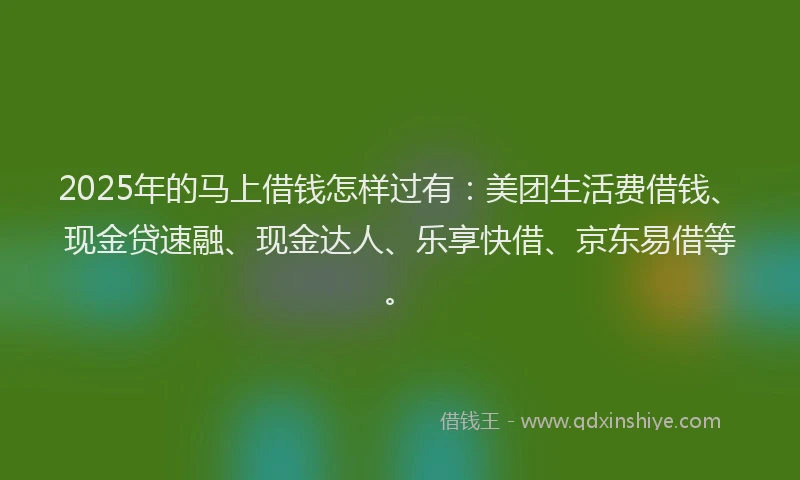 2025年的马上借钱怎样过有:美团生活费借钱、现金贷速融、现金达人、乐享快借、京东易借等。