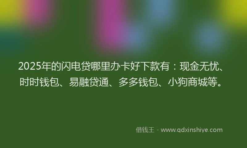 2025年的闪电贷哪里办卡好下款有:现金无忧、时时钱包、易融贷通、多多钱包、小狗商城等。