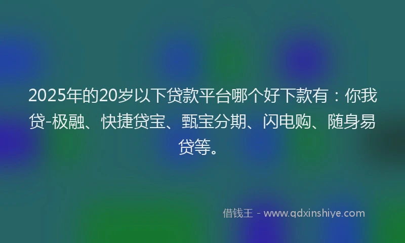 2025年的20岁以下贷款平台哪个好下款有：你我贷-极融、快捷贷宝、甄宝分期、闪电购、随身易贷等。