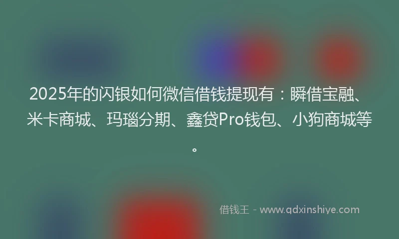 2025年的闪银如何微信借钱提现有:瞬借宝融、米卡商城、玛瑙分期、鑫贷Pro钱包、小狗商城等。