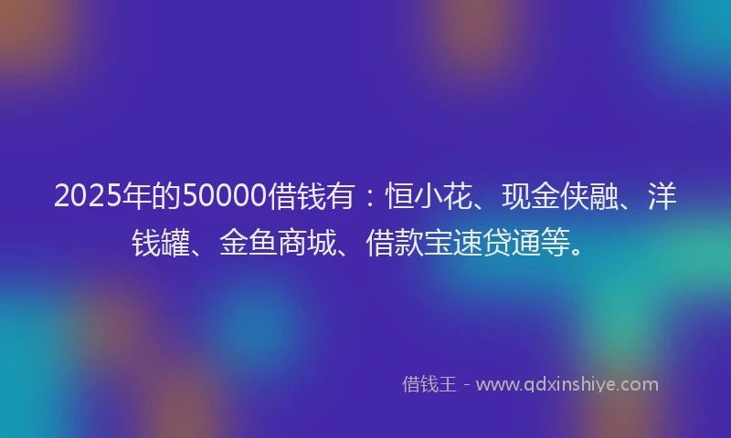 2025年的50000借钱有：恒小花、现金侠融、洋钱罐、金鱼商城、借款宝速贷通等。