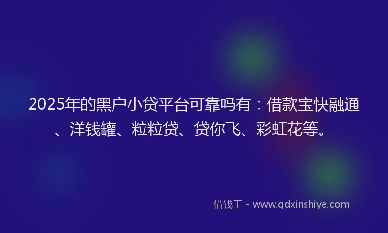 2025年的黑户小贷平台可靠吗有：借款宝快融通、洋钱罐、粒粒贷、贷你飞、彩虹花等。