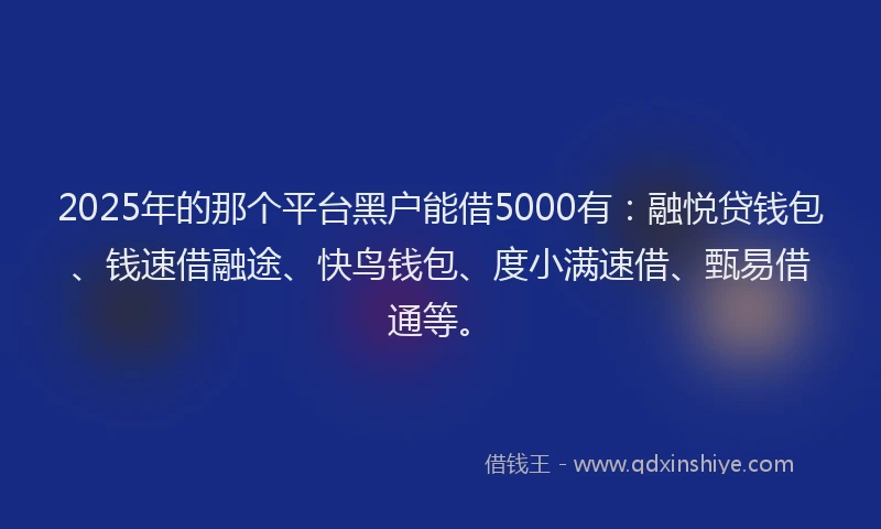 2025年的那个平台黑户能借5000有：融悦贷钱包、钱速借融途、快鸟钱包、度小满速借、甄易借通等。