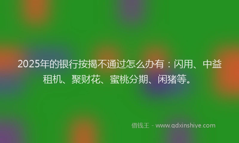 2025年的银行按揭不通过怎么办有:闪用、中益租机、聚财花、蜜桃分期、闲猪等。
