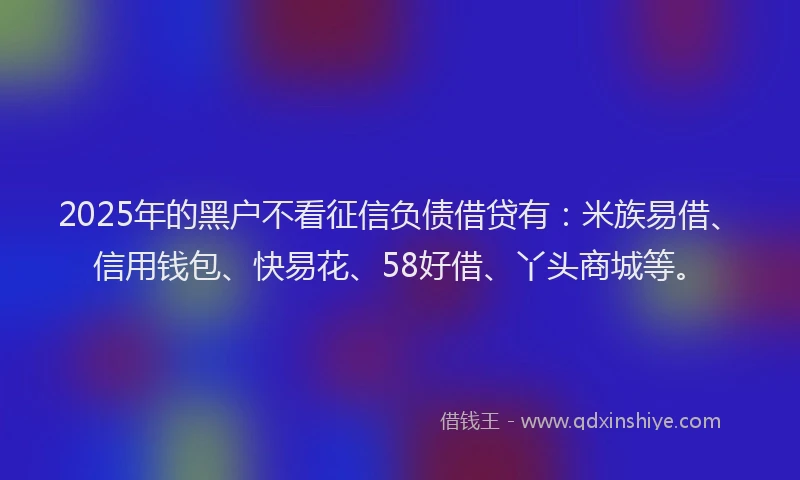 2025年的黑户不看征信负债借贷有：米族易借、信用钱包、快易花、58好借、丫头商城等。