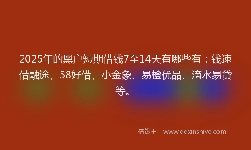 2025年的黑户短期借钱7至14天有哪些有：钱速借融途、58好借、小金象、易橙优品、滴水易贷等。