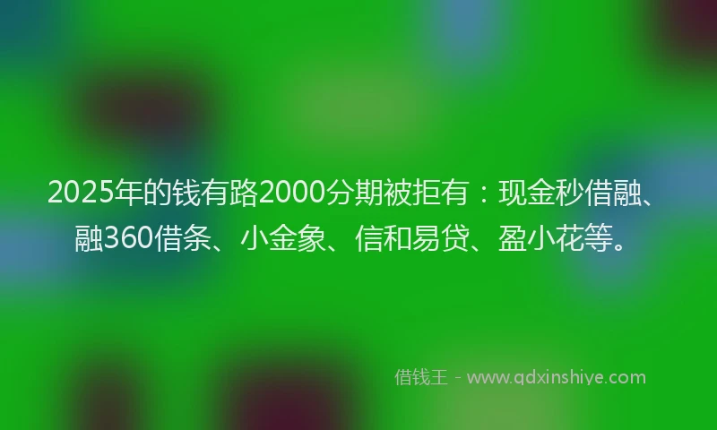 2025年的钱有路2000分期被拒有：现金秒借融、融360借条、小金象、信和易贷、盈小花等。