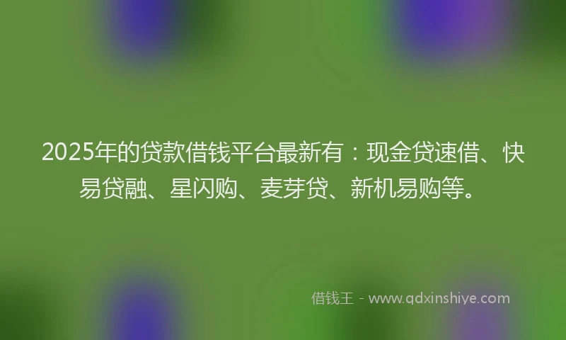 2025年的贷款借钱平台最新有：现金贷速借、快易贷融、星闪购、麦芽贷、新机易购等。