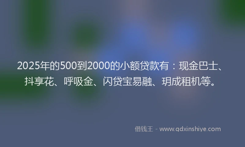 2025年的500到2000的小额贷款有：现金巴士、抖享花、呼吸金、闪贷宝易融、玥成租机等。