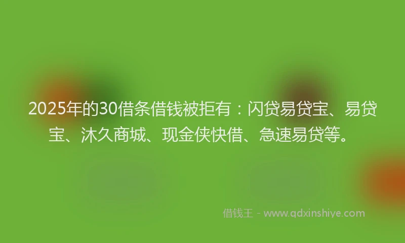 2025年的30借条借钱被拒有：闪贷易贷宝、易贷宝、沐久商城、现金侠快借、急速易贷等。