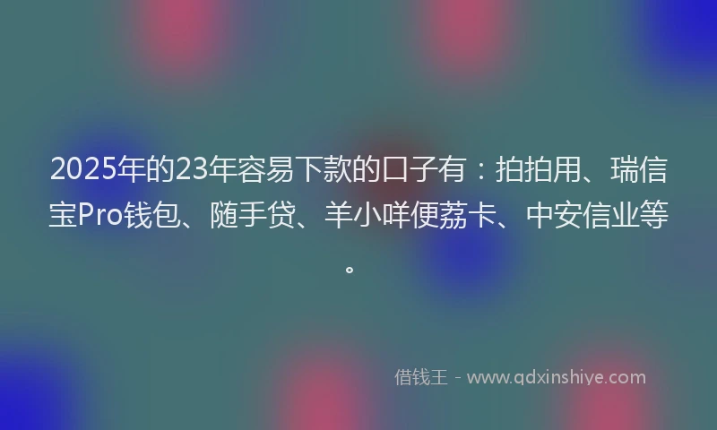 2025年的23年容易下款的口子有：拍拍用、瑞信宝Pro钱包、随手贷、羊小咩便荔卡、中安信业等。